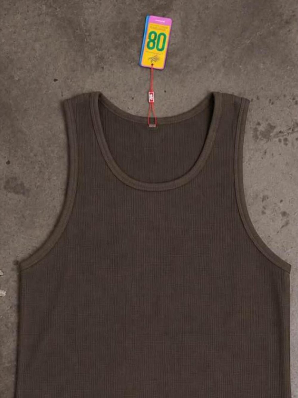 SuperFresh Men’s Waffle Knit Tank Top – Coffee Brown – Size Large